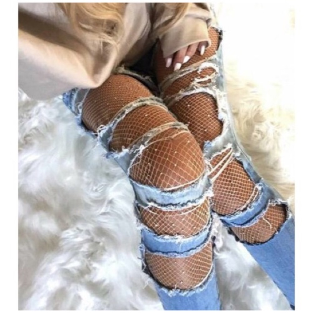 NEW! Fishnet Tights with Rhinestones - Picture 4 of 8